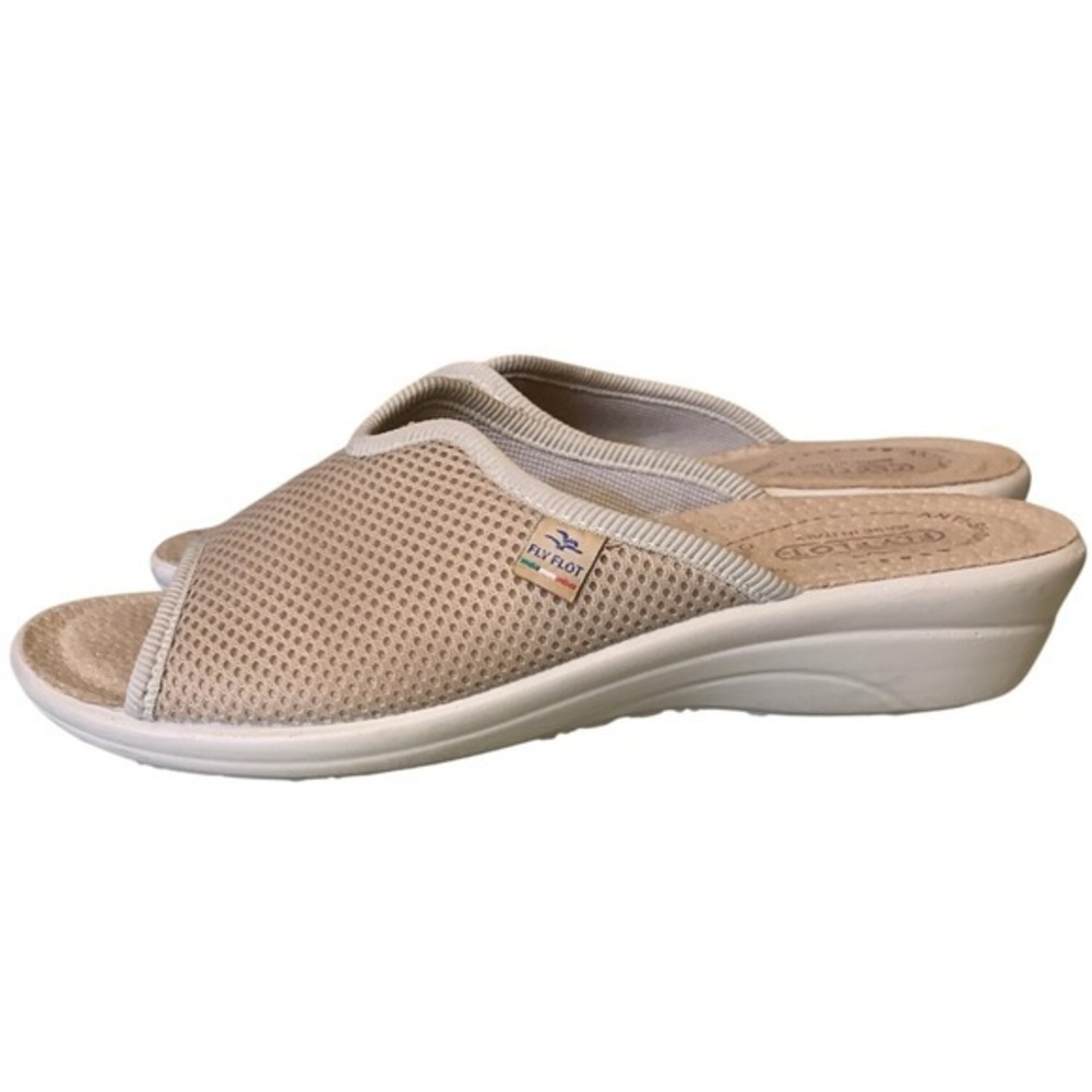 Fly Flot Ladies Size 40 US 9 Tan Fabric Mules Casual Rubber Comfort Slides Italy - Picture 12 of 12